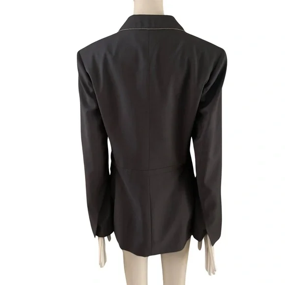 MARLOWE Made in Italy Wool Tailored Belted Blazer Blue Career Professional 42/8 - Picture 7 of 16